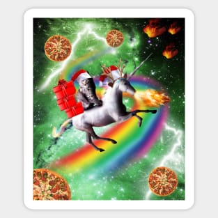 Christmas Cat Santa Riding Unicorn, Space Pizza Funny Sticker